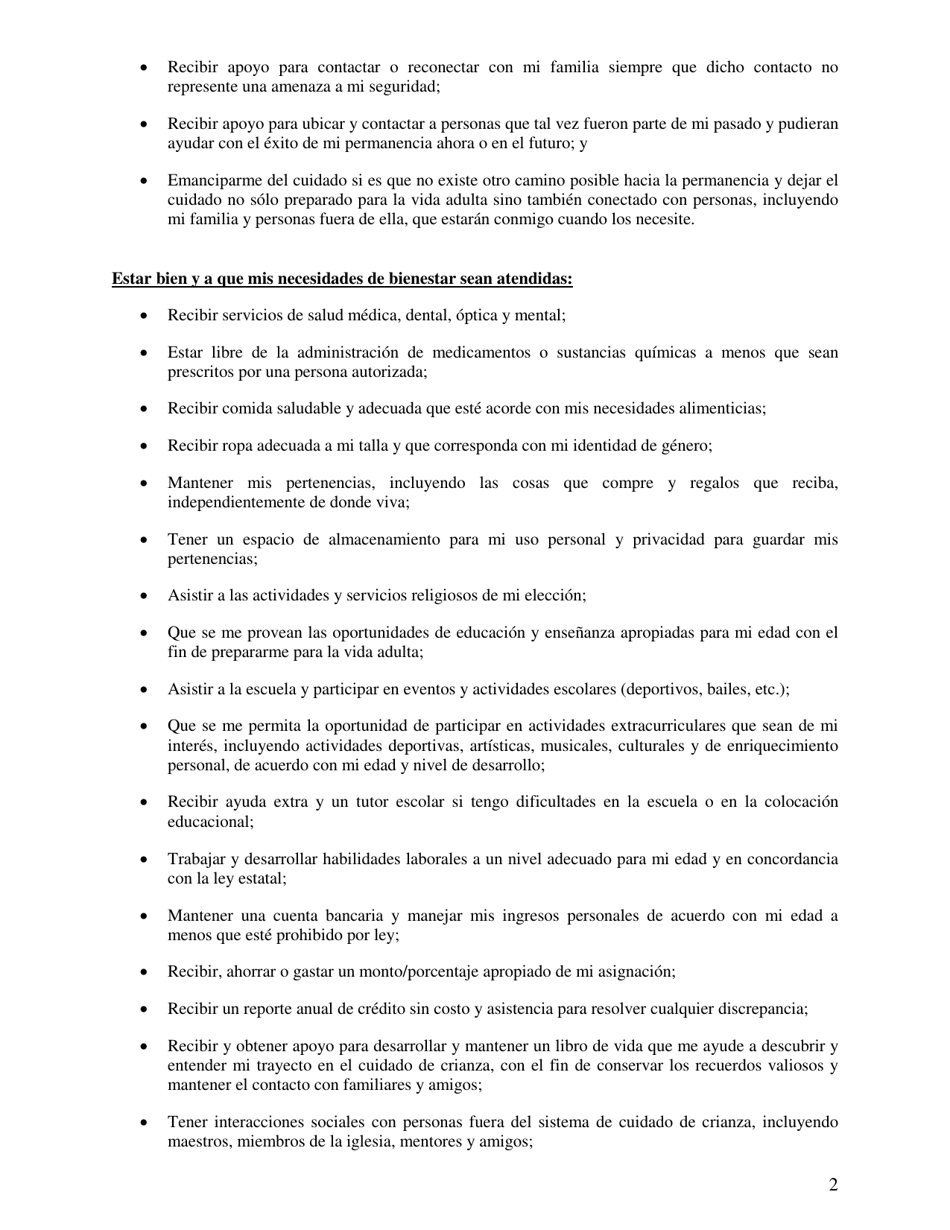Formulario CFS496-1 / S Declaracion De Los Derechos Del Nino Y Adolescente De Crianza De Illinois - Illinois (Spanish), Page 4