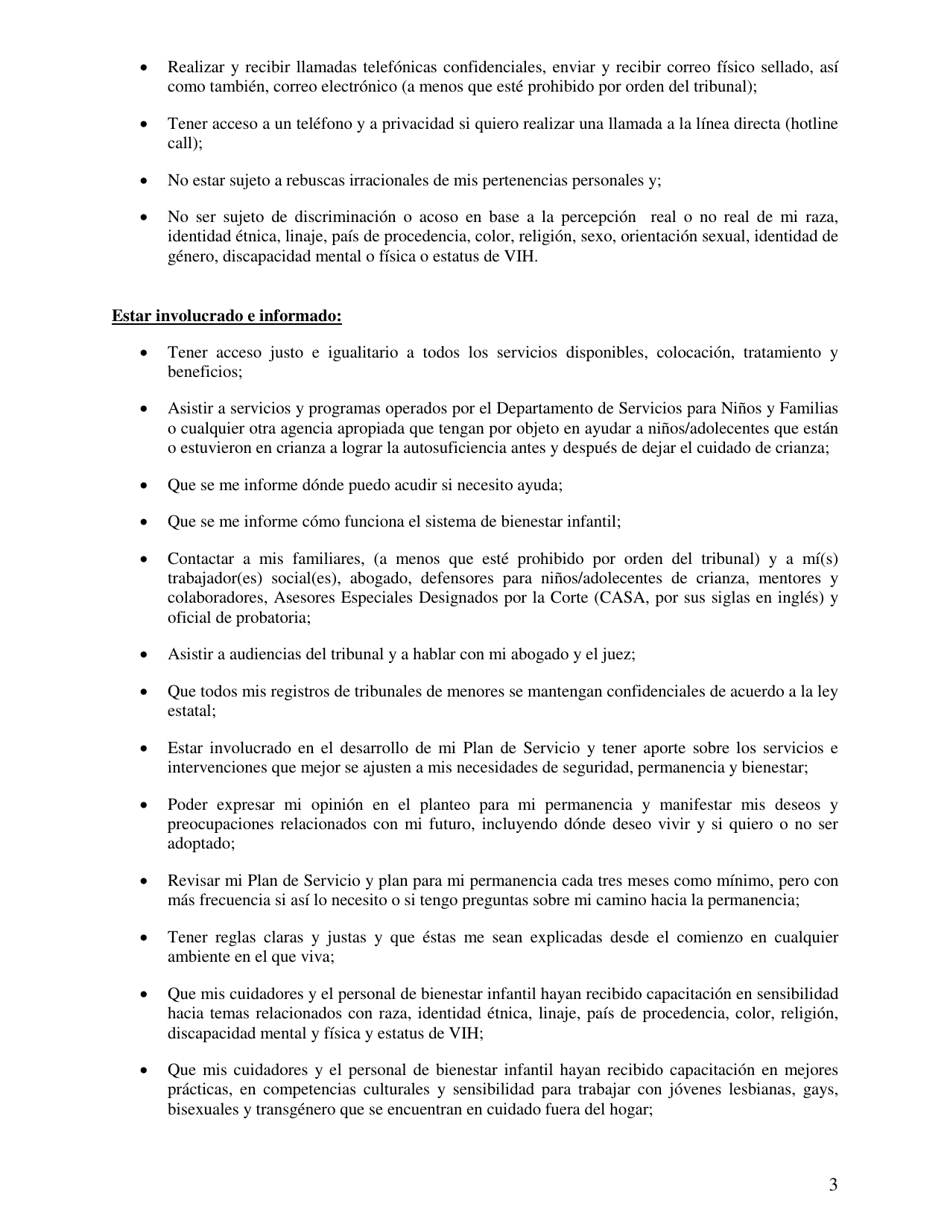 Formulario CFS496-1 / S Declaracion De Los Derechos Del Nino Y Adolescente De Crianza De Illinois - Illinois (Spanish), Page 5
