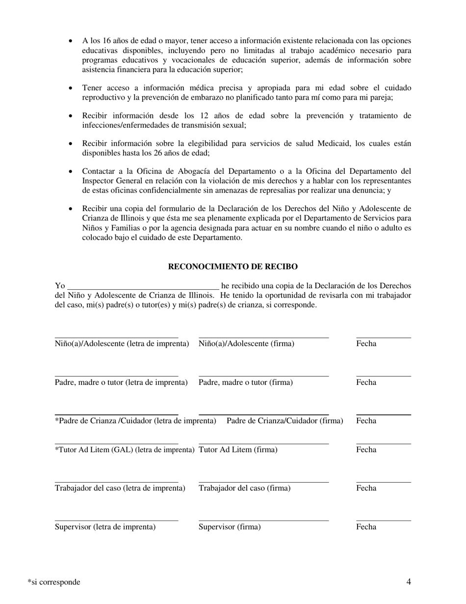 Formulario CFS496-1 / S Declaracion De Los Derechos Del Nino Y Adolescente De Crianza De Illinois - Illinois (Spanish), Page 6