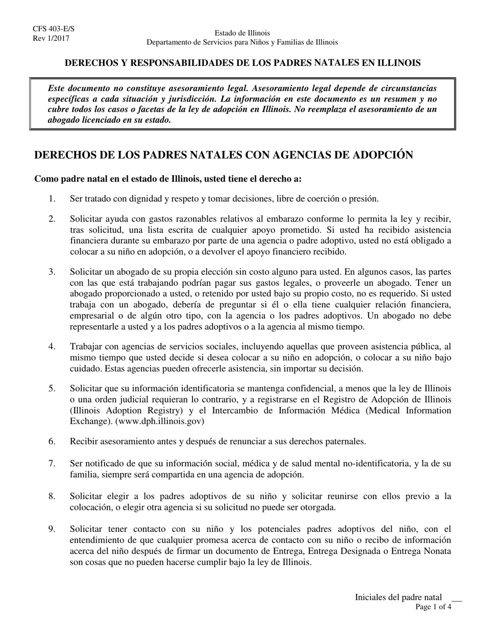 Formulario CFS403-E/S Derechos Y Responsabilidades De Los Padres Natales En Illinois - Illinois (Spanish), Page 1