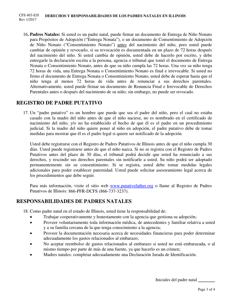Formulario CFS403-E / S Derechos Y Responsabilidades De Los Padres Natales En Illinois - Illinois (Spanish), Page 3