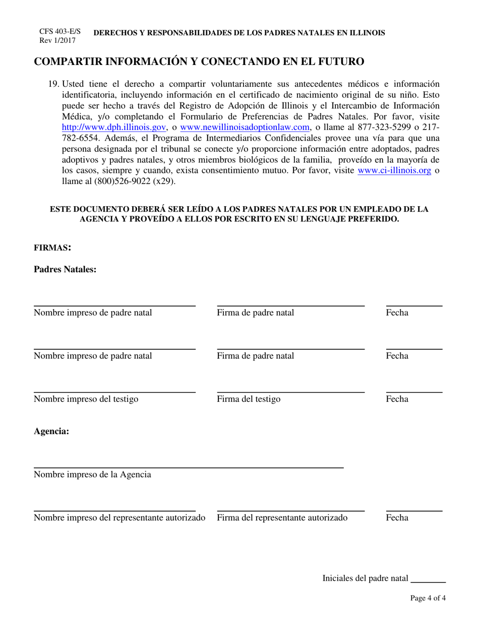 Formulario CFS403-E / S Derechos Y Responsabilidades De Los Padres Natales En Illinois - Illinois (Spanish), Page 4