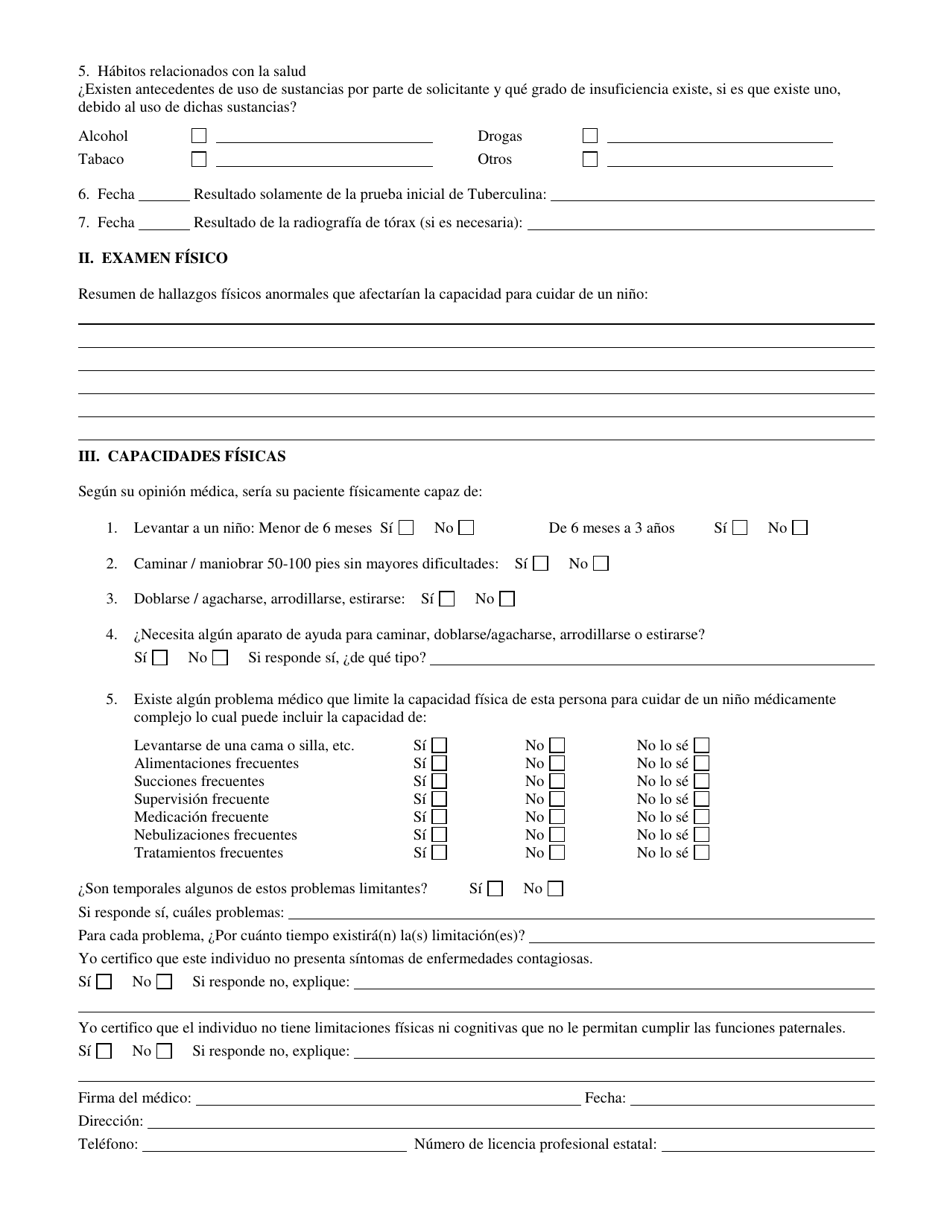 Formulario CFS604 / S Evaluacion Medica De Un Adulto En Un Hogar Adoptivo O De Crianza Temporal - Illinois (Spanish), Page 2
