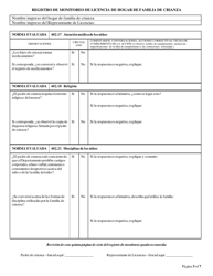 Formulario CFS597-FFH/S Registro De Monitoreo De Licencia De Hogar De Familia De Crianza - Illinois (Spanish), Page 5