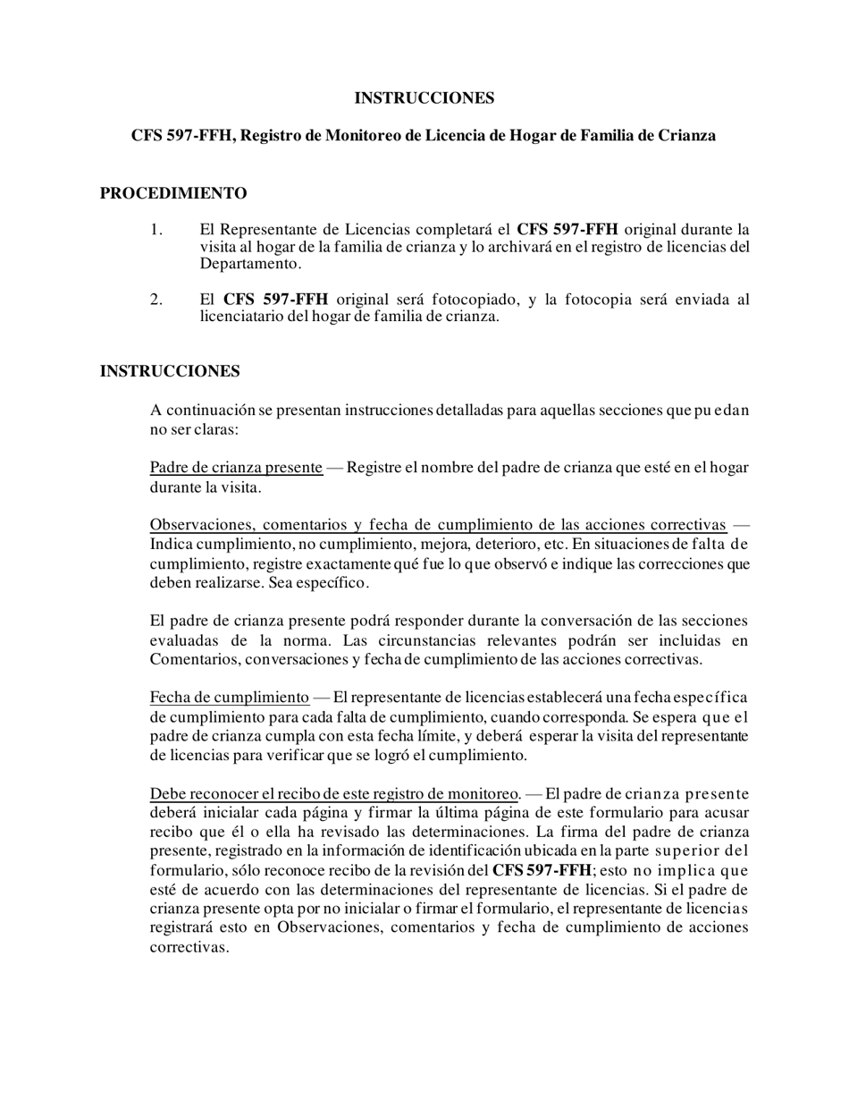 Formulario CFS597-FFH / S Registro De Monitoreo De Licencia De Hogar De Familia De Crianza - Illinois (Spanish), Page 8