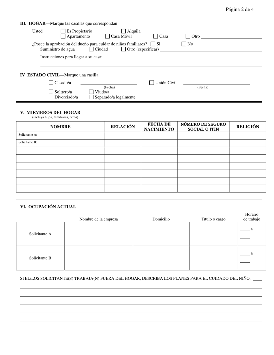 Formulario CFS597 R / S Solicitud De Licencia Para Hogar De Familia De Crianza Temporal Para Familiares Que Cuidan Ninos - Illinois (Spanish), Page 2