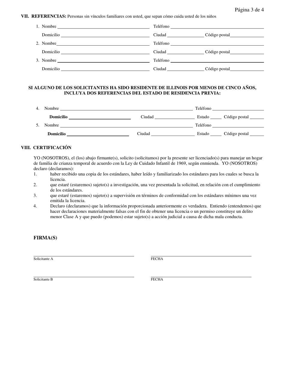 Formulario CFS597 R / S Solicitud De Licencia Para Hogar De Familia De Crianza Temporal Para Familiares Que Cuidan Ninos - Illinois (Spanish), Page 3