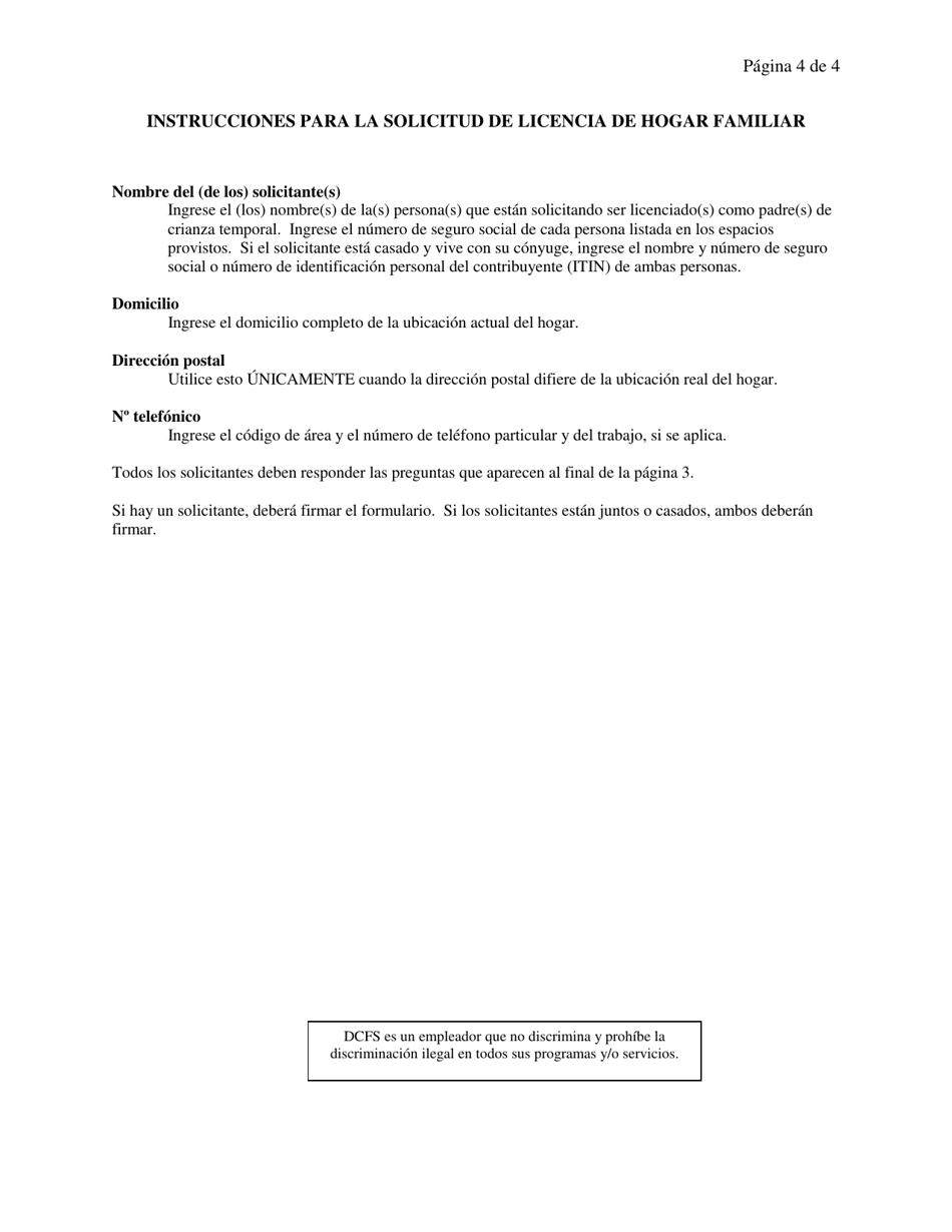 Formulario CFS597 R / S Solicitud De Licencia Para Hogar De Familia De Crianza Temporal Para Familiares Que Cuidan Ninos - Illinois (Spanish), Page 4