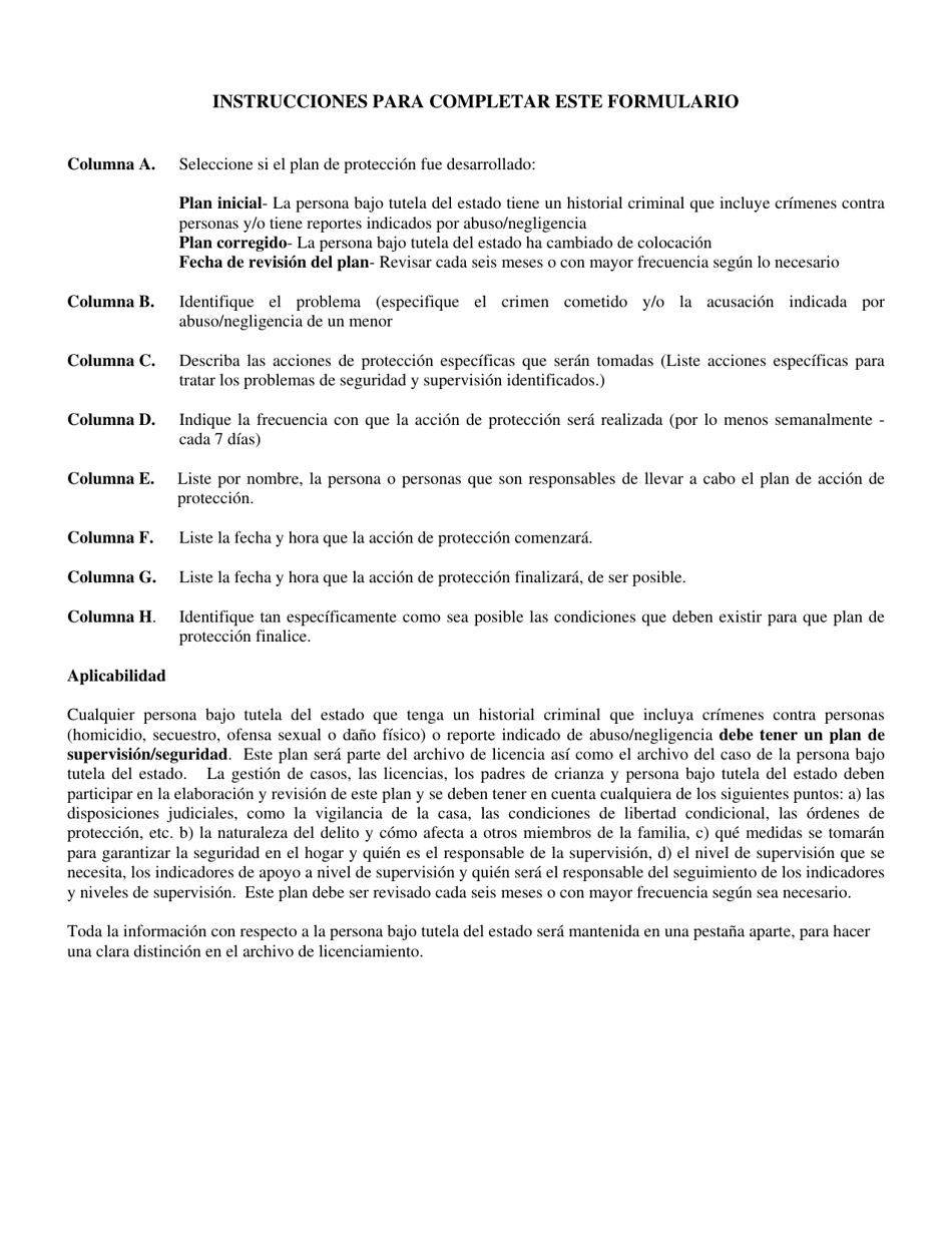 Formulario CFS596-G-W / S Plan De Proteccion Para Persona Bajo Tutela Del Estado Con Historial Penal Y Reportes Indicados Por Abuso / Negligencia - Illinois (Spanish), Page 3