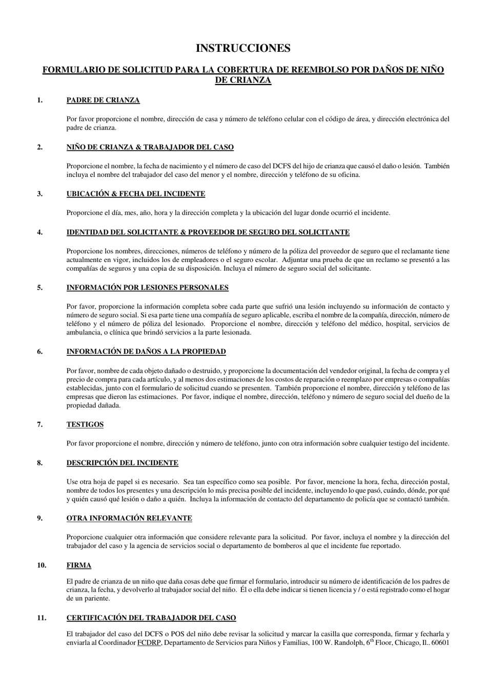 Formulario CFS851 / S Formulario De Solicitud Del Programa De Reembolso Por Danos De Ninos De Crianza - Illinois (Spanish), Page 3