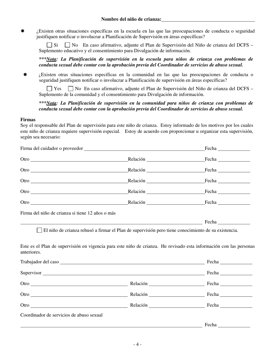 Formulario CFS685 / S Plan De Supervision Para Nino De Crianza - Illinois (Spanish), Page 4