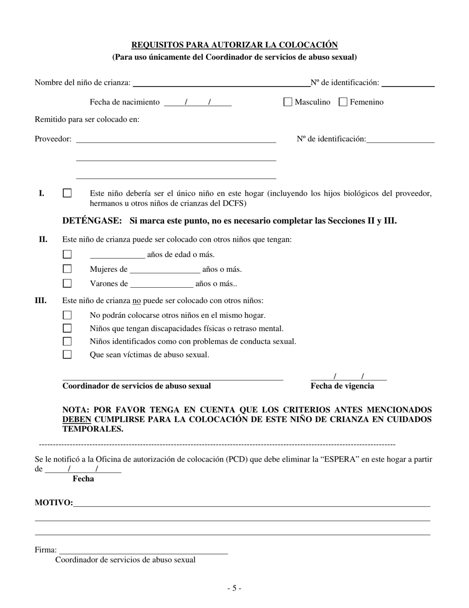 Formulario CFS685 / S Plan De Supervision Para Nino De Crianza - Illinois (Spanish), Page 5