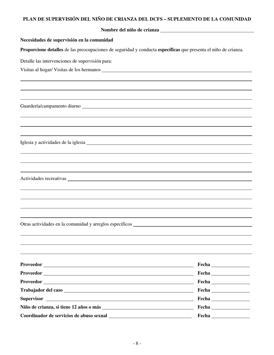 Formulario CFS685 / S Plan De Supervision Para Nino De Crianza - Illinois (Spanish), Page 8