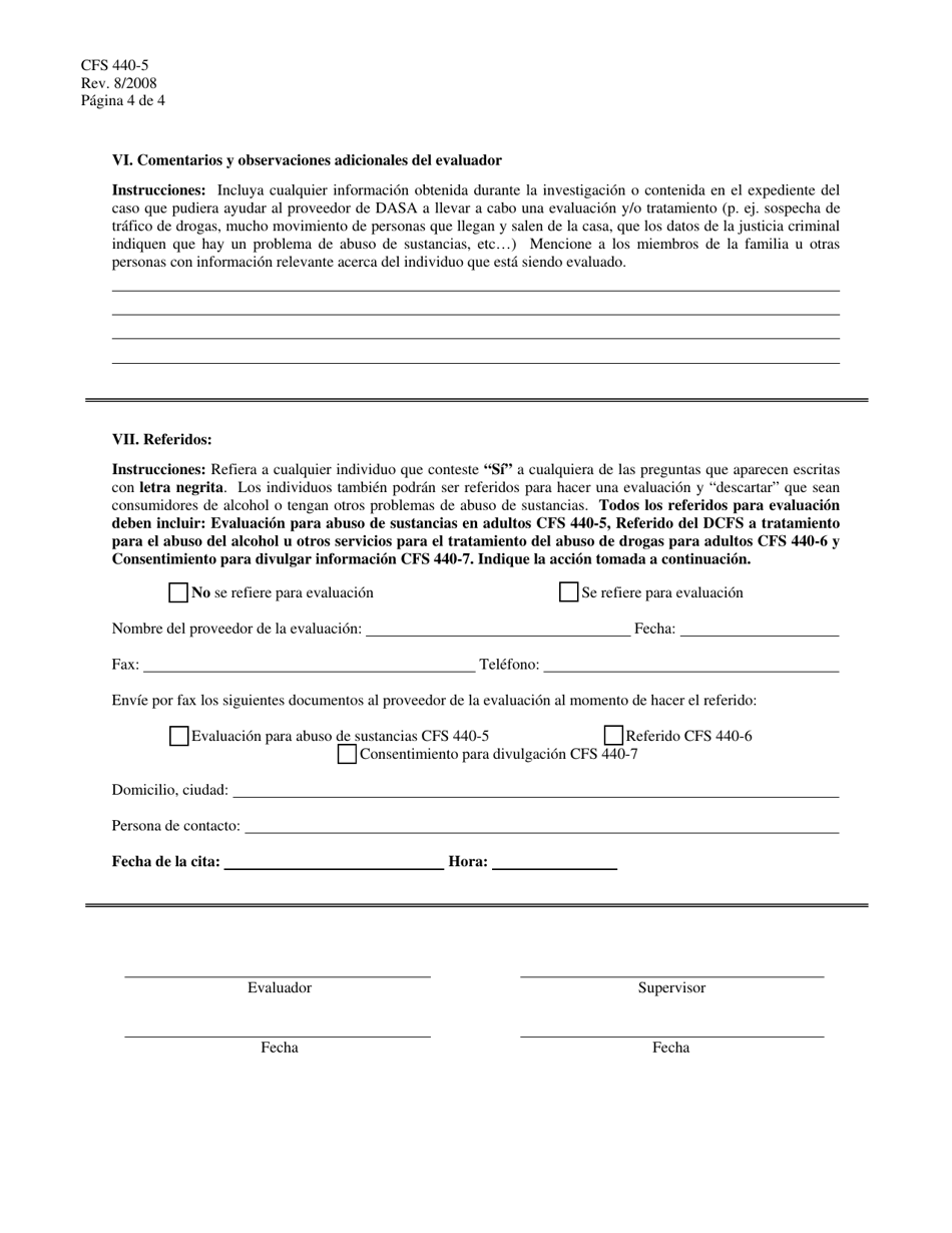 Formulario CFS440-5 / S Evaluacion Del Uso De Sustancias Por Adultos - Illinois (Spanish), Page 4