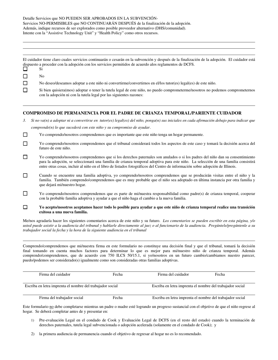 Formulario CFS1443 / S Compromiso De Permanencia Por El Padre De Crianza Temporal / Pariente Cuidador - Illinois (Spanish), Page 2