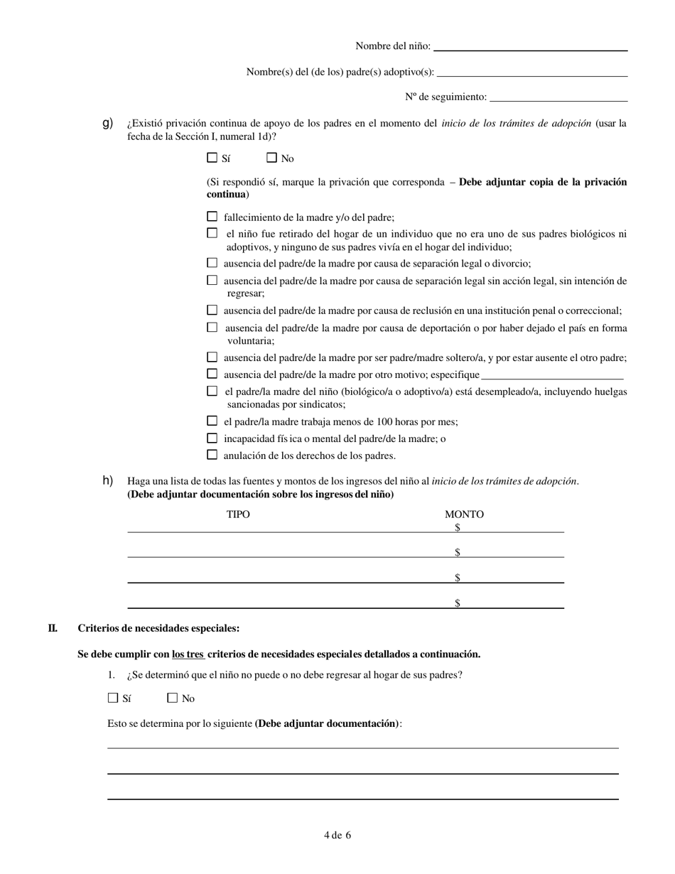 Formulario CFS1800 A-1 / S Calificacion Para Asistencia De Adopcion Para Ninos Que No Estan Bajo La Responsabilidad Legal Del Departamento De Servicios Para Ninos Y Familias De Illinois - Illinois (Spanish), Page 4