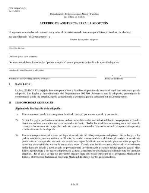 Formulario CFS1800-C-A/S Acuerdo De Asistencia Para La Adopcion - Illinois (Spanish)