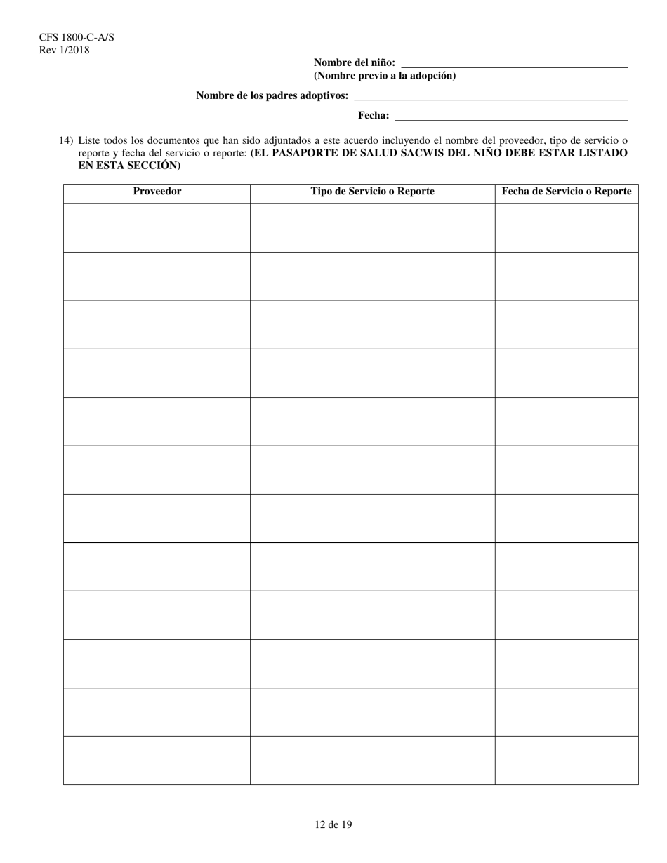 Formulario CFS1800-C-A / S Acuerdo De Asistencia Para La Adopcion - Illinois (Spanish), Page 12