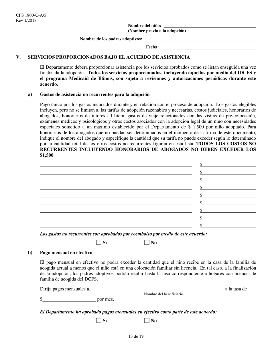 Formulario CFS1800-C-A / S Acuerdo De Asistencia Para La Adopcion - Illinois (Spanish), Page 13
