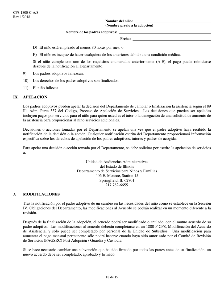 Formulario CFS1800-C-A / S Acuerdo De Asistencia Para La Adopcion - Illinois (Spanish), Page 18
