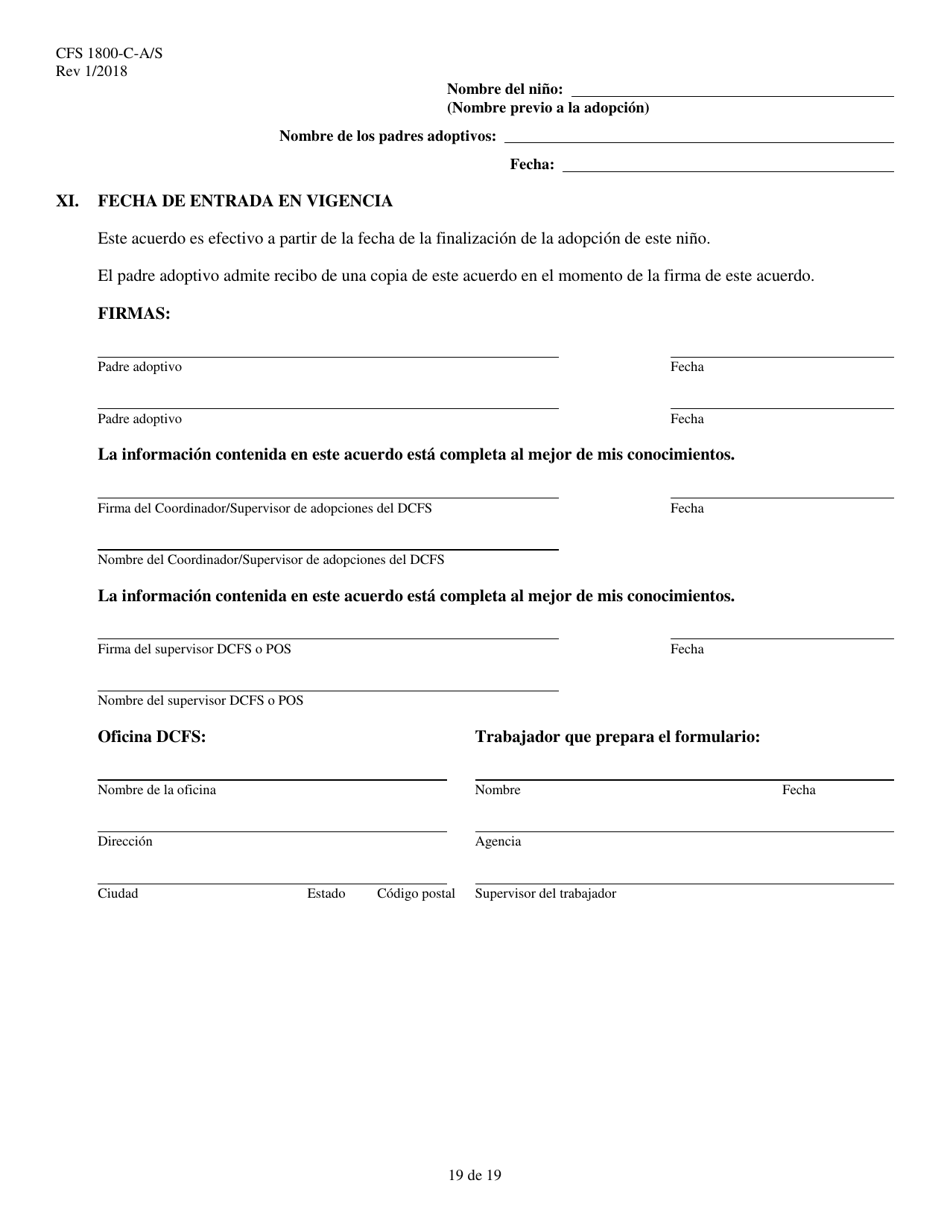 Formulario CFS1800-C-A / S Acuerdo De Asistencia Para La Adopcion - Illinois (Spanish), Page 19