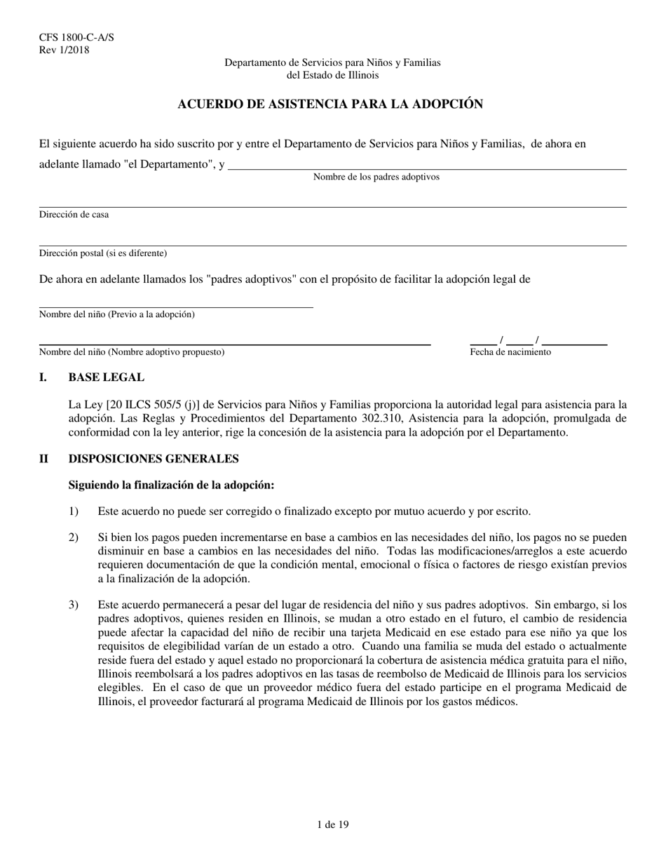 Formulario CFS1800-C-A / S Acuerdo De Asistencia Para La Adopcion - Illinois (Spanish), Page 1