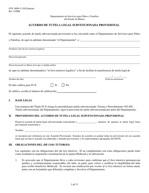 Formulario CFS1800-C-G/S INTERIM Acuerdo De Tutela Legal Subvencionada Provisional - Illinois (Spanish)