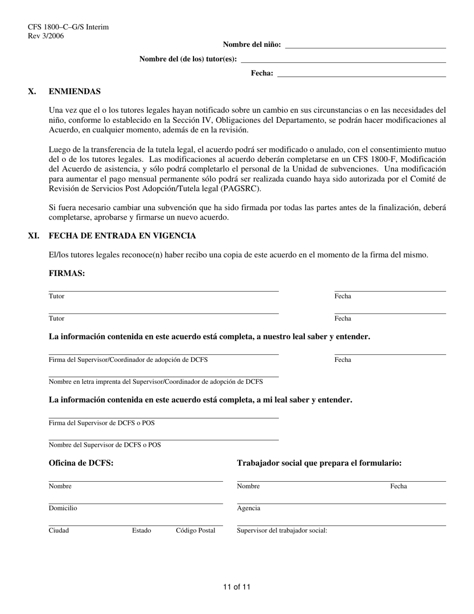 Formulario CFS1800-C-G / S INTERIM Acuerdo De Tutela Legal Subvencionada Provisional - Illinois (Spanish), Page 11