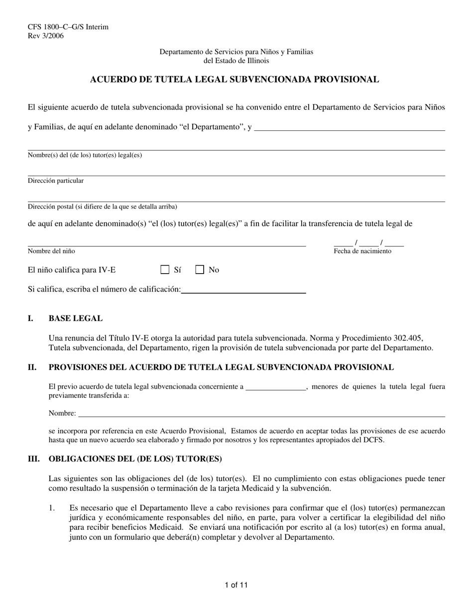 Formulario CFS1800-C-G / S INTERIM Acuerdo De Tutela Legal Subvencionada Provisional - Illinois (Spanish), Page 1