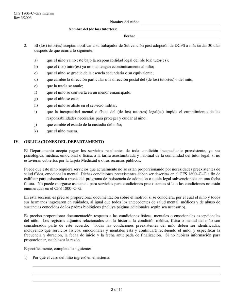 Formulario CFS1800-C-G / S INTERIM Acuerdo De Tutela Legal Subvencionada Provisional - Illinois (Spanish), Page 2