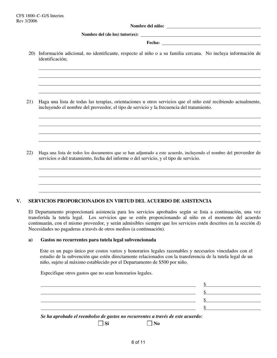 Formulario CFS1800-C-G / S INTERIM Acuerdo De Tutela Legal Subvencionada Provisional - Illinois (Spanish), Page 6