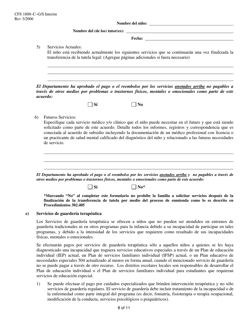 Formulario CFS1800-C-G / S INTERIM Acuerdo De Tutela Legal Subvencionada Provisional - Illinois (Spanish), Page 8