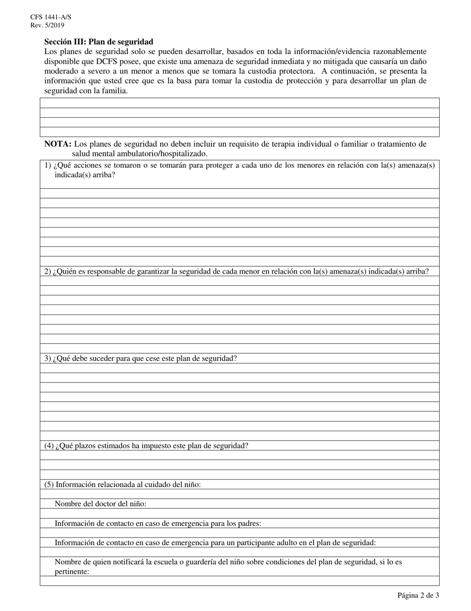 Formulario CFS1441-A / S Plan De Seguridad - Illinois (Spanish), Page 2