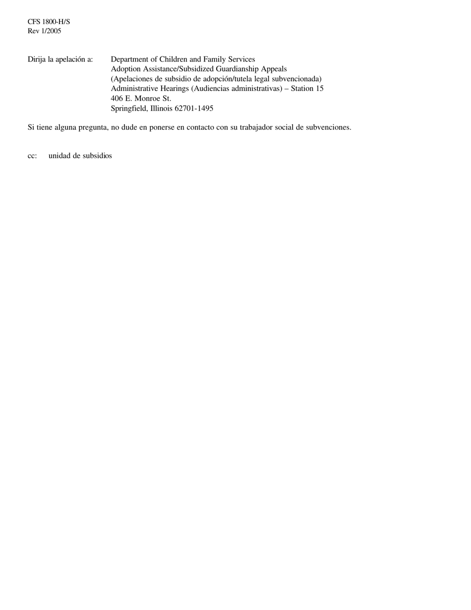 Formulario CFS1800-H / S Cancelacion Del Subsidio De Adopcion / Tutela Legal - Illinois (Spanish), Page 2