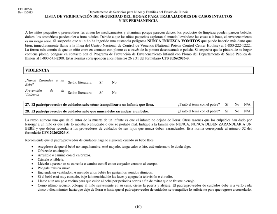 Formulario CFS2025 / S Lista De Verificacion De Seguridad Del Hogar Para Trabajadores De Casos Intactos Y De Permanencia - Illinois (Spanish), Page 10