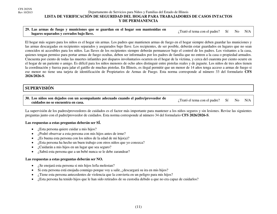 Formulario CFS2025 / S Lista De Verificacion De Seguridad Del Hogar Para Trabajadores De Casos Intactos Y De Permanencia - Illinois (Spanish), Page 11