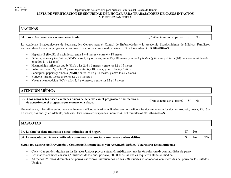 Formulario CFS2025 / S Lista De Verificacion De Seguridad Del Hogar Para Trabajadores De Casos Intactos Y De Permanencia - Illinois (Spanish), Page 13