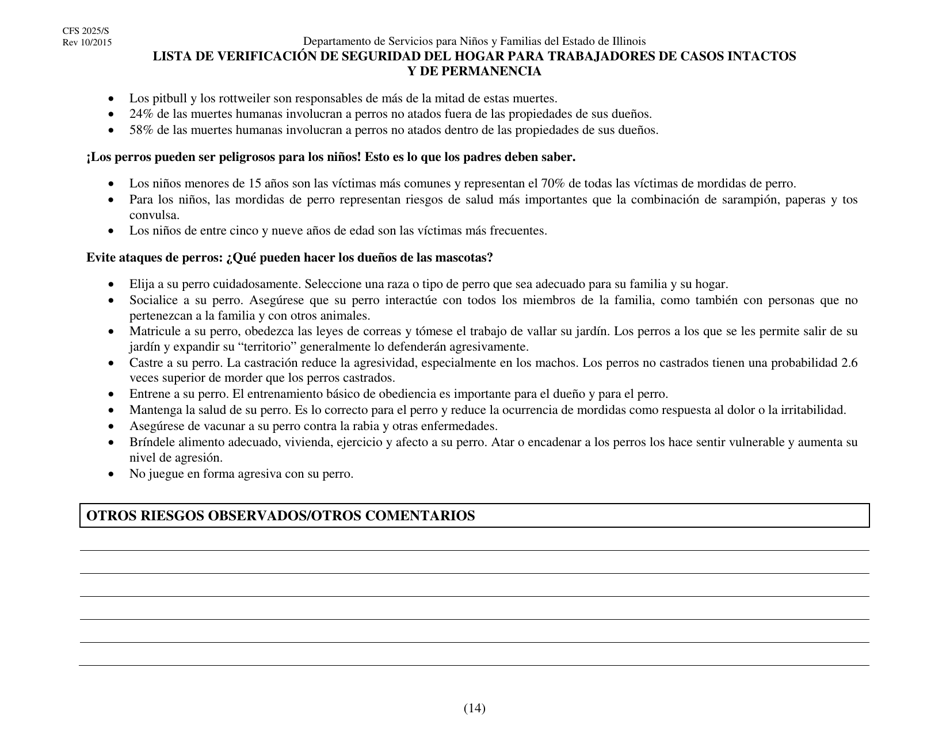 Formulario CFS2025 / S Lista De Verificacion De Seguridad Del Hogar Para Trabajadores De Casos Intactos Y De Permanencia - Illinois (Spanish), Page 14
