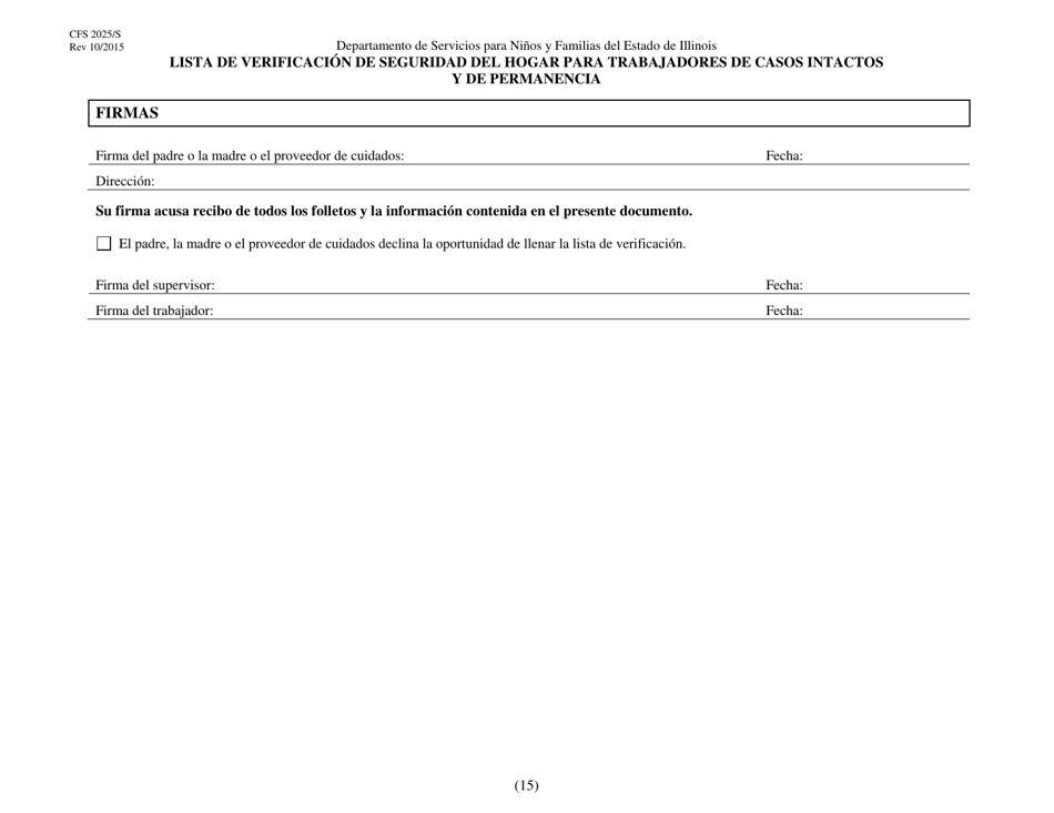 Formulario CFS2025 / S Lista De Verificacion De Seguridad Del Hogar Para Trabajadores De Casos Intactos Y De Permanencia - Illinois (Spanish), Page 15