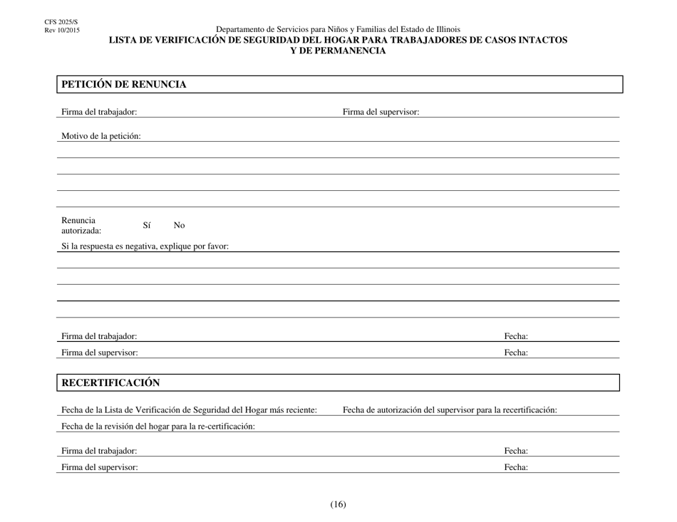 Formulario CFS2025 / S Lista De Verificacion De Seguridad Del Hogar Para Trabajadores De Casos Intactos Y De Permanencia - Illinois (Spanish), Page 16