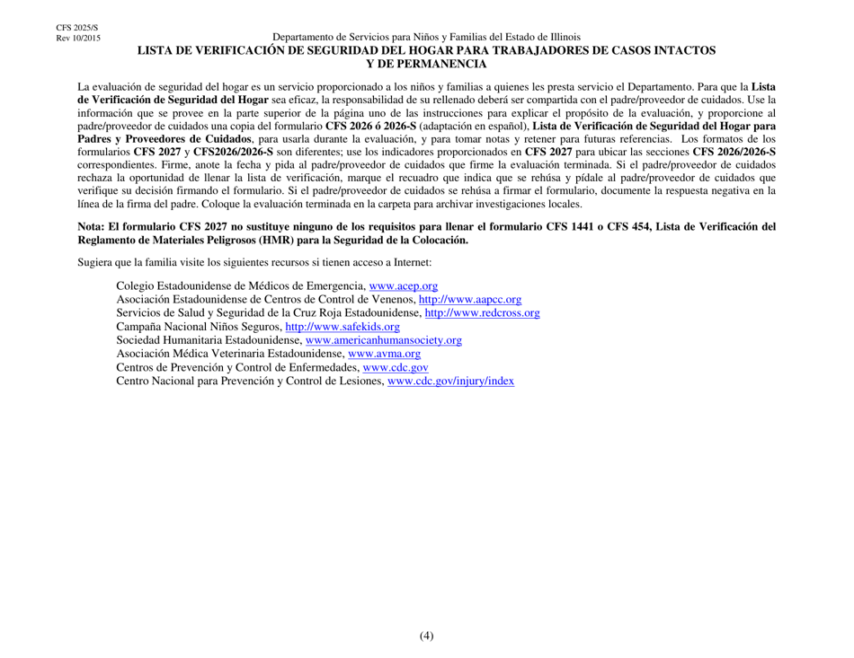 Formulario CFS2025 / S Lista De Verificacion De Seguridad Del Hogar Para Trabajadores De Casos Intactos Y De Permanencia - Illinois (Spanish), Page 4