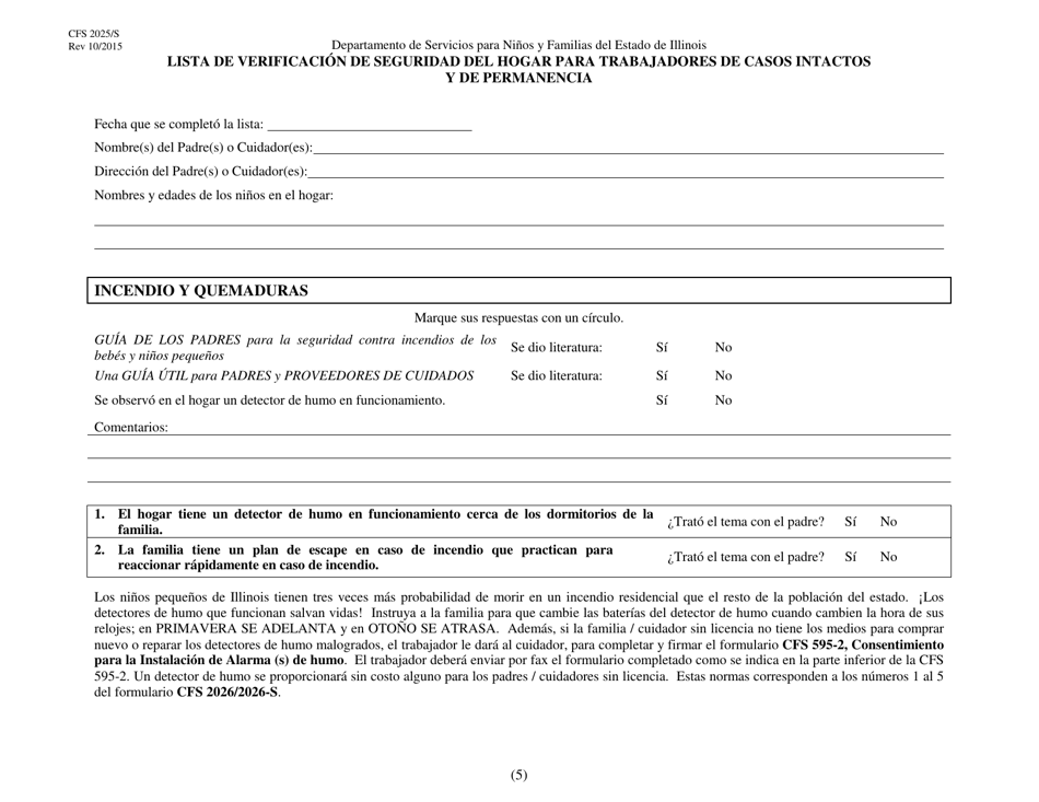 Formulario CFS2025 / S Lista De Verificacion De Seguridad Del Hogar Para Trabajadores De Casos Intactos Y De Permanencia - Illinois (Spanish), Page 5