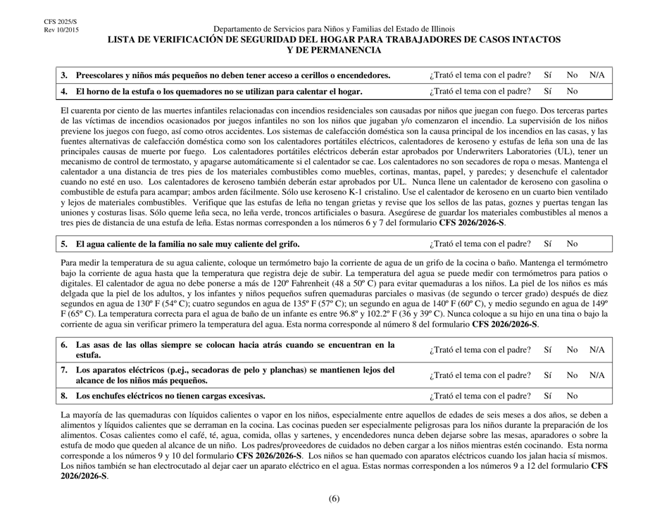 Formulario CFS2025 / S Lista De Verificacion De Seguridad Del Hogar Para Trabajadores De Casos Intactos Y De Permanencia - Illinois (Spanish), Page 6