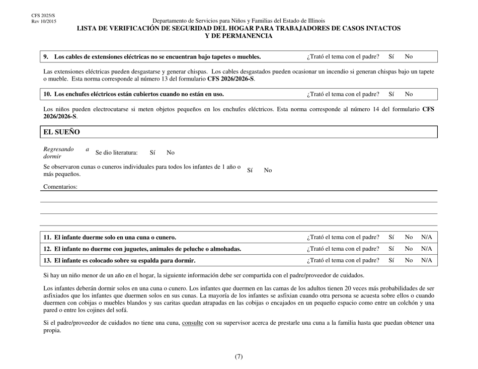 Formulario CFS2025 / S Lista De Verificacion De Seguridad Del Hogar Para Trabajadores De Casos Intactos Y De Permanencia - Illinois (Spanish), Page 7