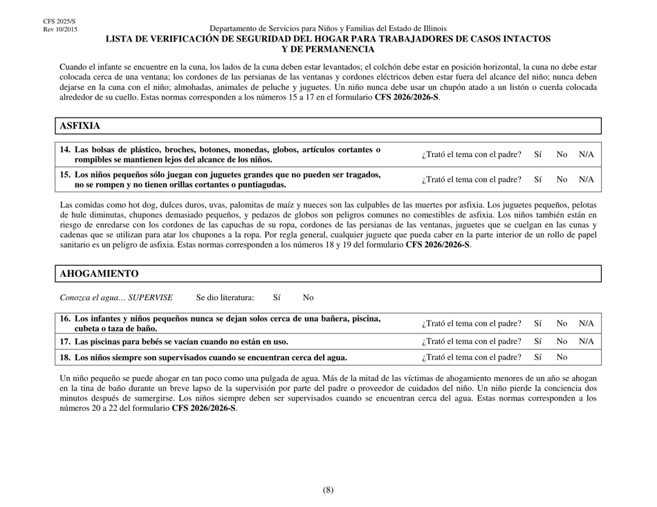Formulario CFS2025 / S Lista De Verificacion De Seguridad Del Hogar Para Trabajadores De Casos Intactos Y De Permanencia - Illinois (Spanish), Page 8