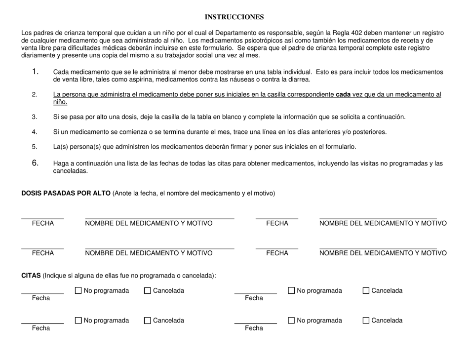 Formulario CFS534-S Registro De Administracion De Medicamentos - Illinois (Spanish), Page 2