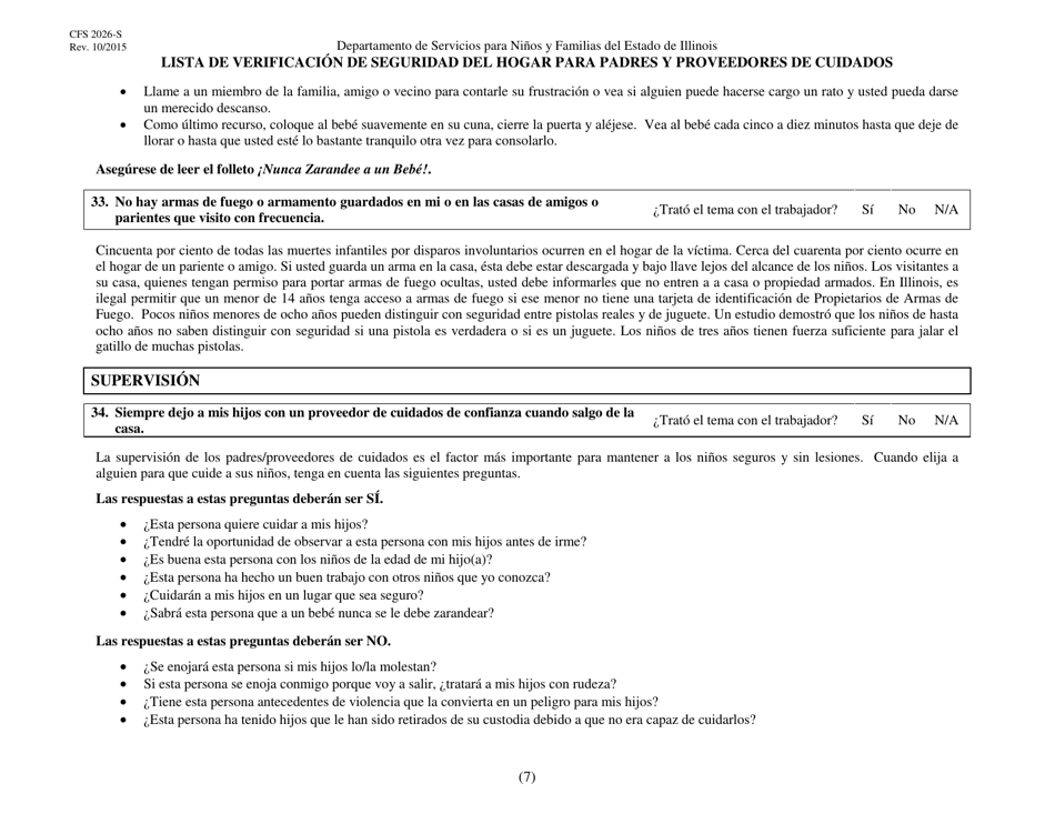 Formulario CFS2026-S Lista De Verificacion De Seguridad Del Hogar Para Padres Y Proveedores De Cuidados - Illinois (Spanish), Page 7