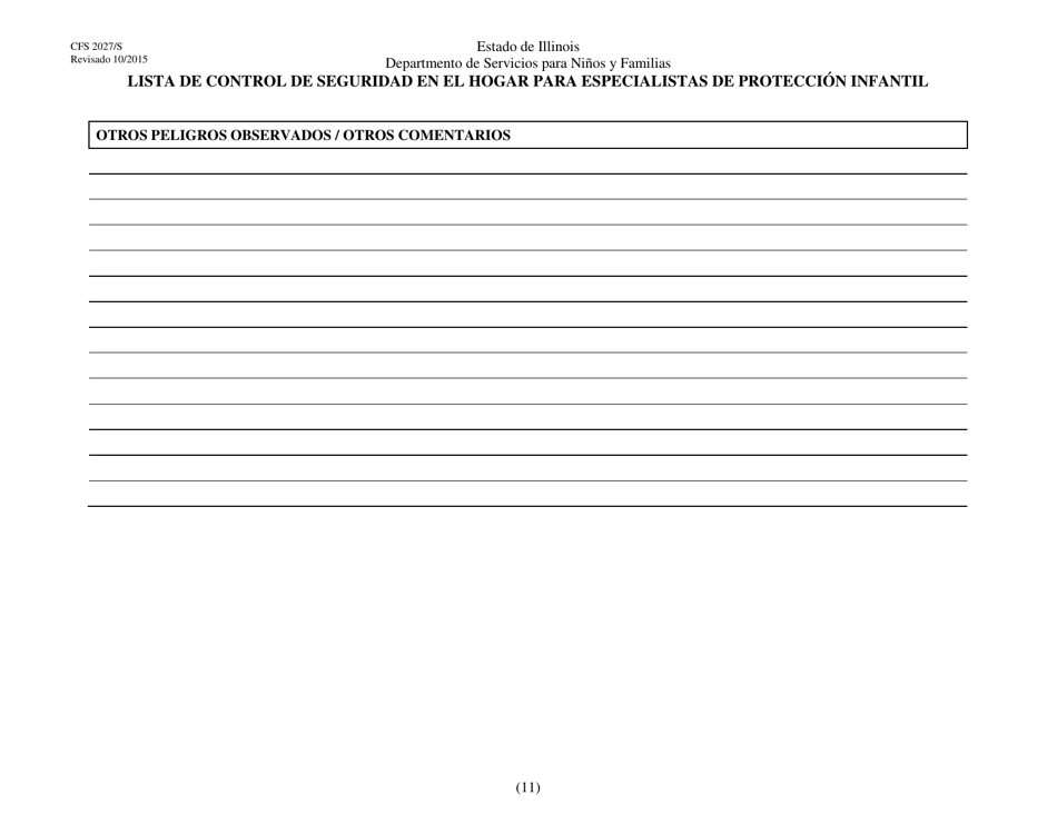 Formulario CFS2027 / S Lista De Control De Seguridad En El Hogar Para Especialistas De Proteccion Infantil - Illinois (Spanish), Page 11
