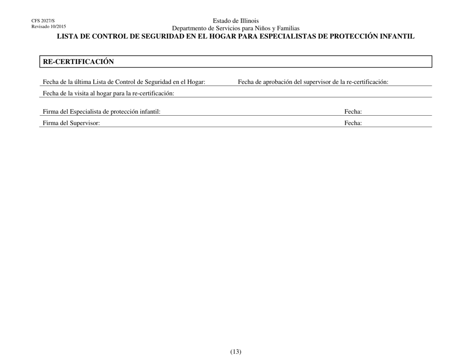 Formulario CFS2027 / S Lista De Control De Seguridad En El Hogar Para Especialistas De Proteccion Infantil - Illinois (Spanish), Page 13