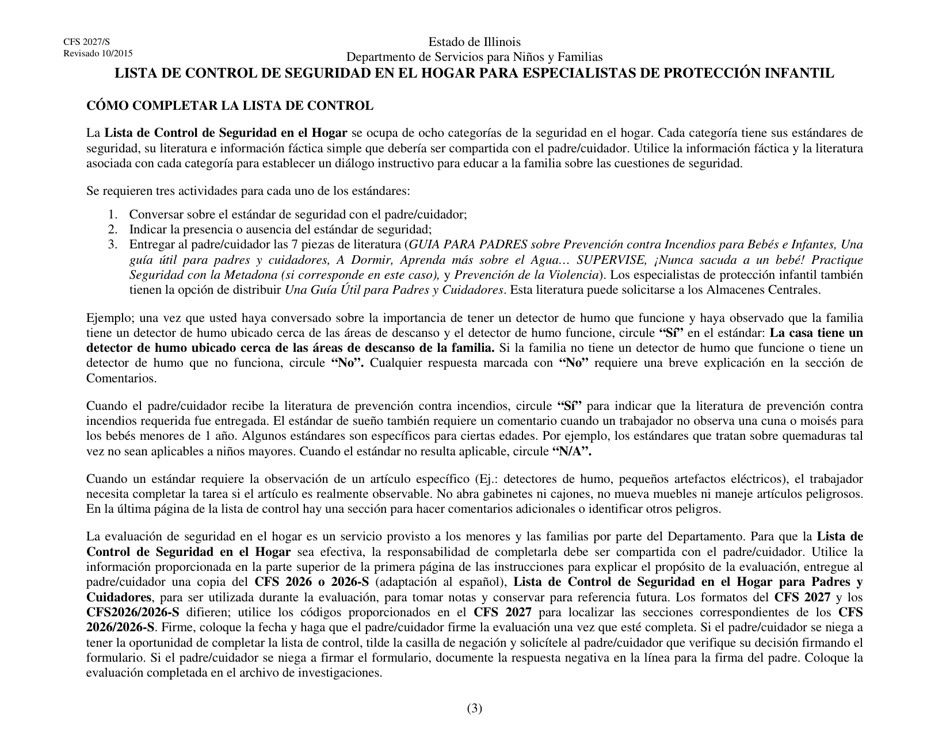 Formulario CFS2027 / S Lista De Control De Seguridad En El Hogar Para Especialistas De Proteccion Infantil - Illinois (Spanish), Page 3